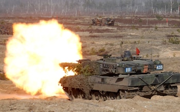 A German-made Leopard 2 tank in action