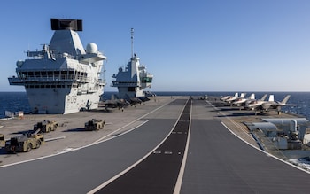 The Royal Navy carrier HMS Prince of Wales, flagship of the Carrier Strike Group which will deploy to the Far East shortly