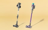 Best cordless vacuum cleaners: Dyson Gen5 and Beldray Smartflex on yellow background