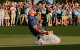 April 13, 2025 Northern Ireland's Rory McIlroy celebrates on the 18th green and 1st play-off hole after winning The Masters