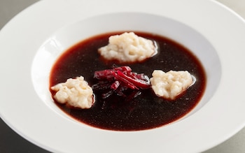 Beetroot broth with horseradish dumplings