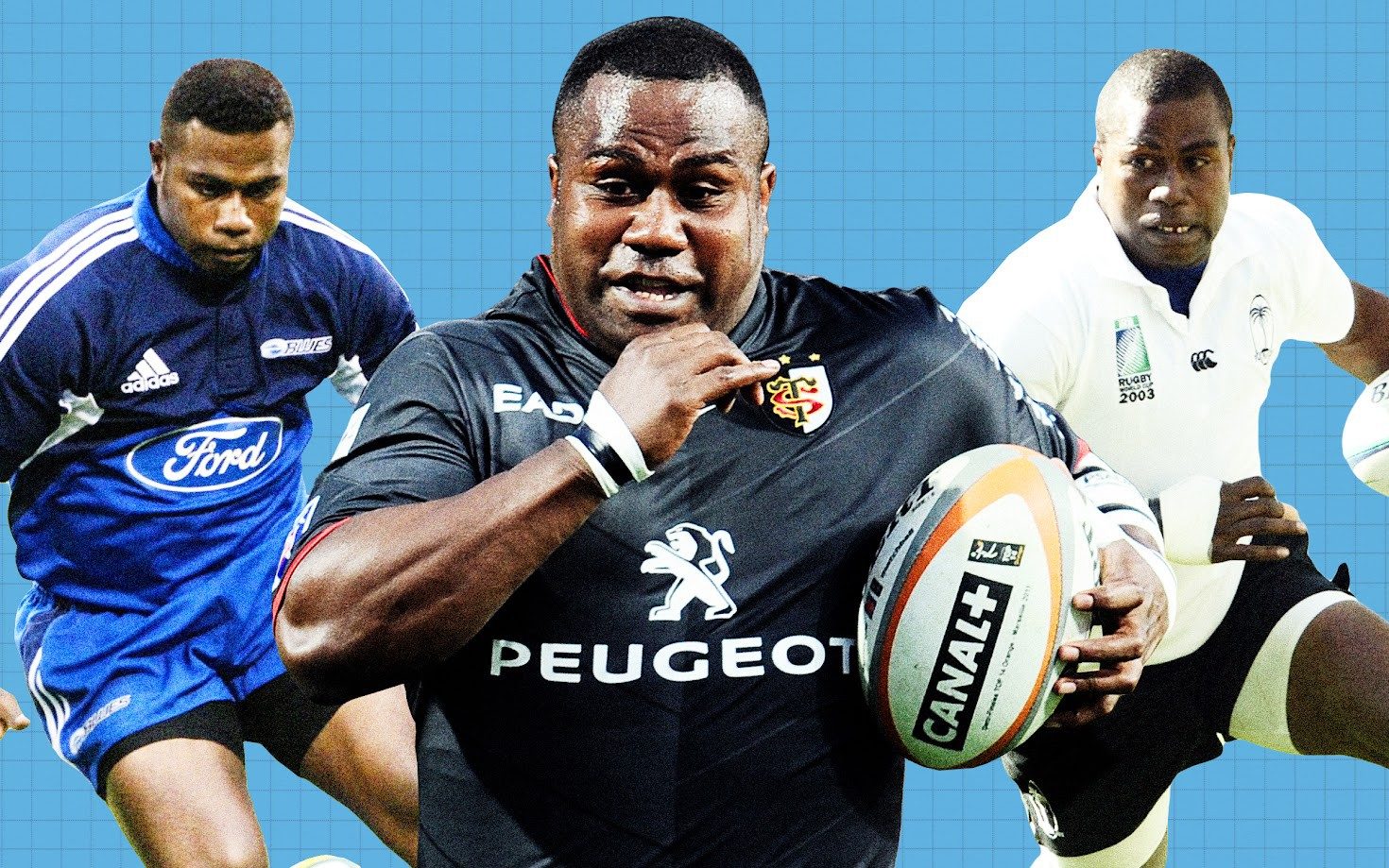 Rupeni Caucaunibuca triptych, playing for Auckland, Toulouse and Fiji