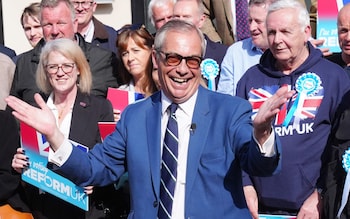 Nigel Farage poses in Morpeth, Northumberland, whilst on the local election campaign trail